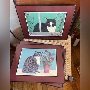 Vintage Cat Placemats Set 4 Cottagecore Folk Art Cat Decor Farmhouse Table Mats